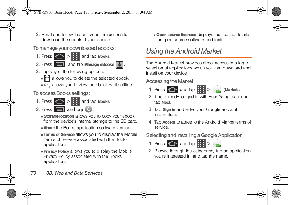 Using the android market | Samsung SPH-M930ZKABST User Manual | Page 184 / 227