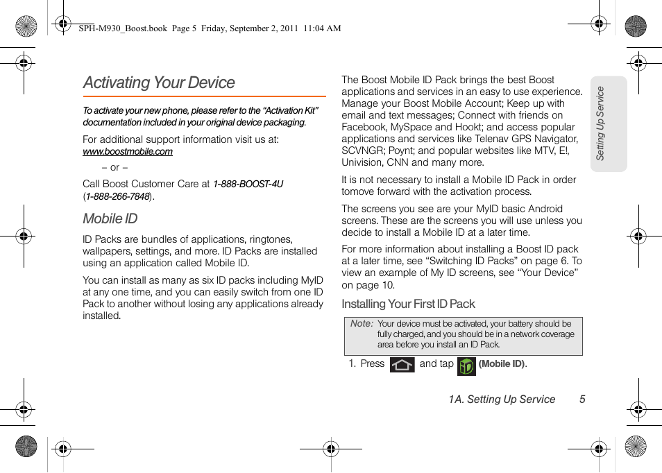 Activating your device, Mobile id | Samsung SPH-M930ZKABST User Manual | Page 19 / 227