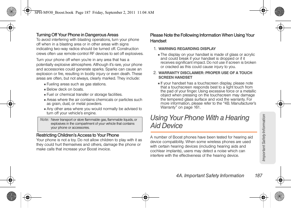 Using your phone with a hearing aid device, Using your phone with a hearing aid device 187 | Samsung SPH-M930ZKABST User Manual | Page 201 / 227