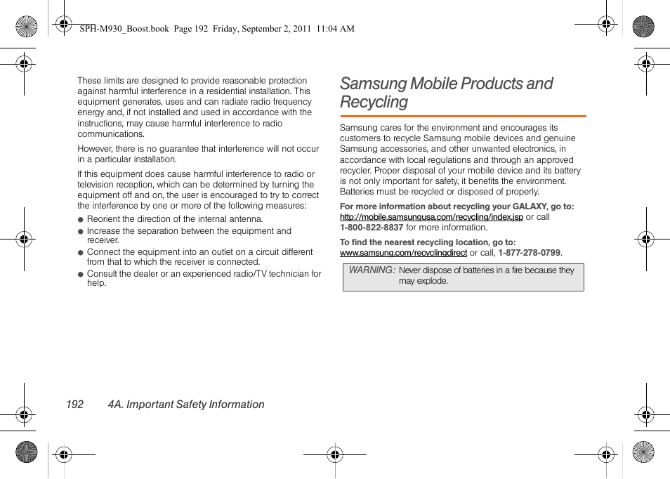 Samsung mobile products and recycling | Samsung SPH-M930ZKABST User Manual | Page 206 / 227