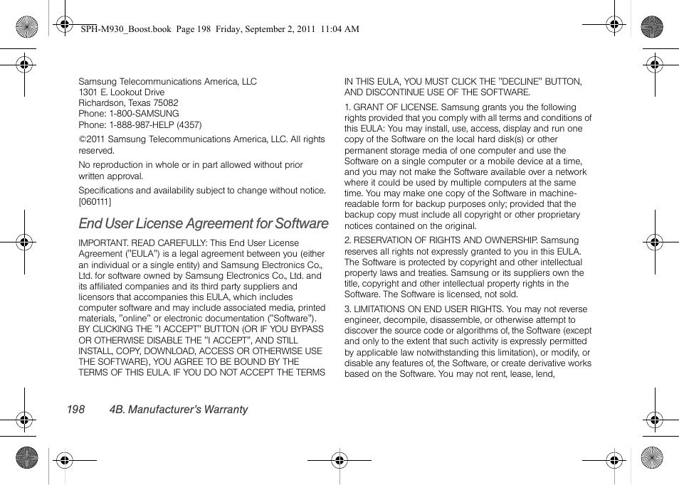 End user license agreement for software | Samsung SPH-M930ZKABST User Manual | Page 212 / 227