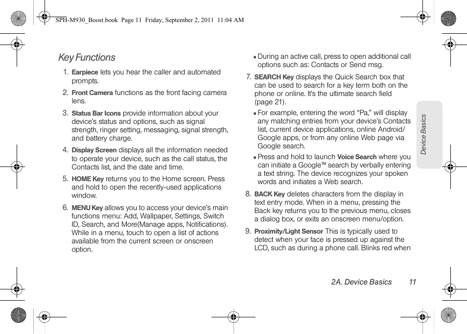 Key functions | Samsung SPH-M930ZKABST User Manual | Page 25 / 227