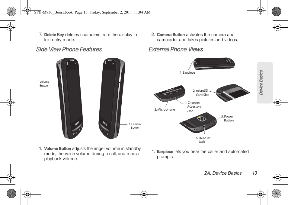 Side view phone features, External phone views | Samsung SPH-M930ZKABST User Manual | Page 27 / 227