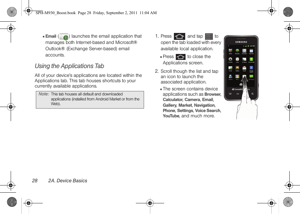 Using the applications tab | Samsung SPH-M930ZKABST User Manual | Page 42 / 227