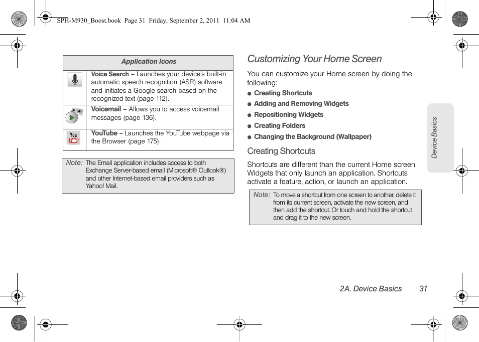 Customizing your home screen, Creating shortcuts | Samsung SPH-M930ZKABST User Manual | Page 45 / 227