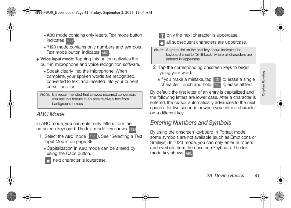 Abc mode, Entering numbers and symbols | Samsung SPH-M930ZKABST User Manual | Page 55 / 227