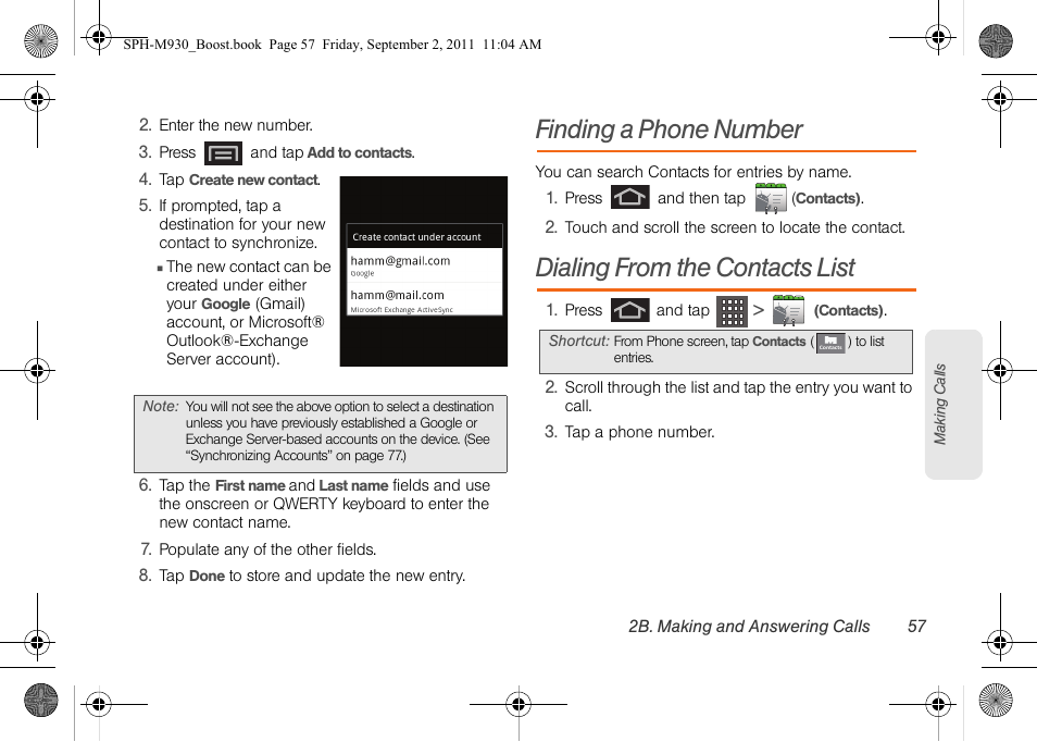 Finding a phone number, Dialing from the contacts list | Samsung SPH-M930ZKABST User Manual | Page 71 / 227