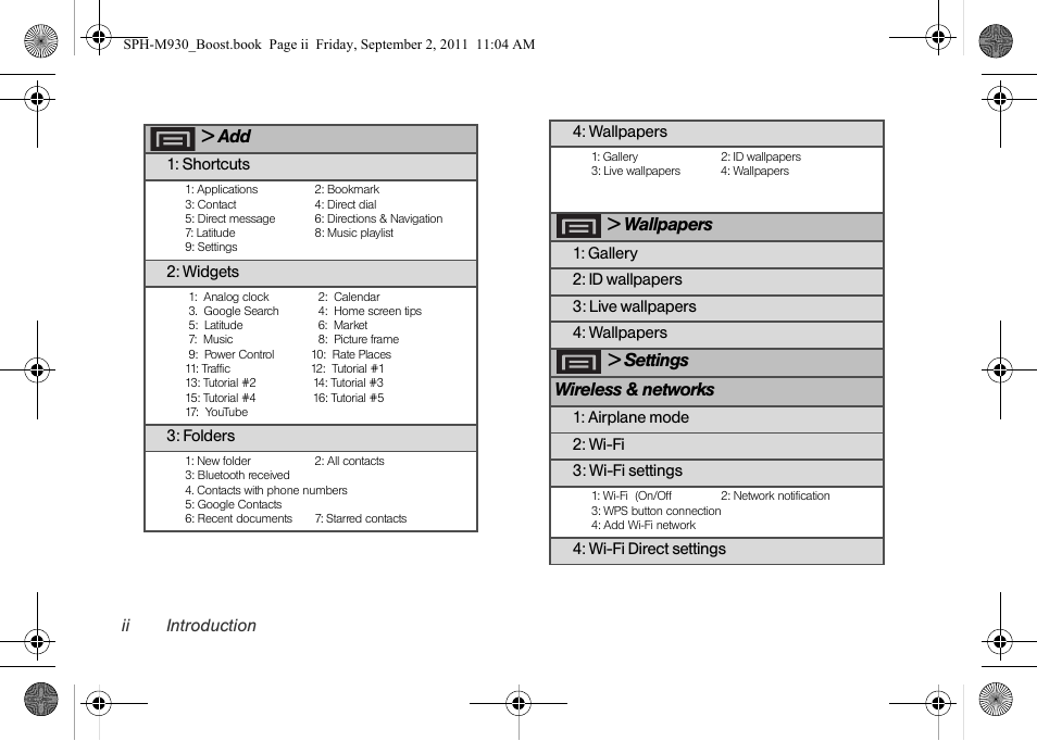 Wallpapers, Settings wireless & networks | Samsung SPH-M930ZKABST User Manual | Page 8 / 227