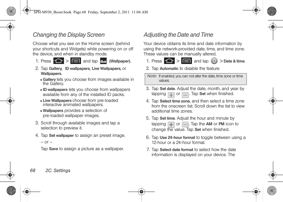 Changing the display screen, Adjusting the date and time | Samsung SPH-M930ZKABST User Manual | Page 82 / 227