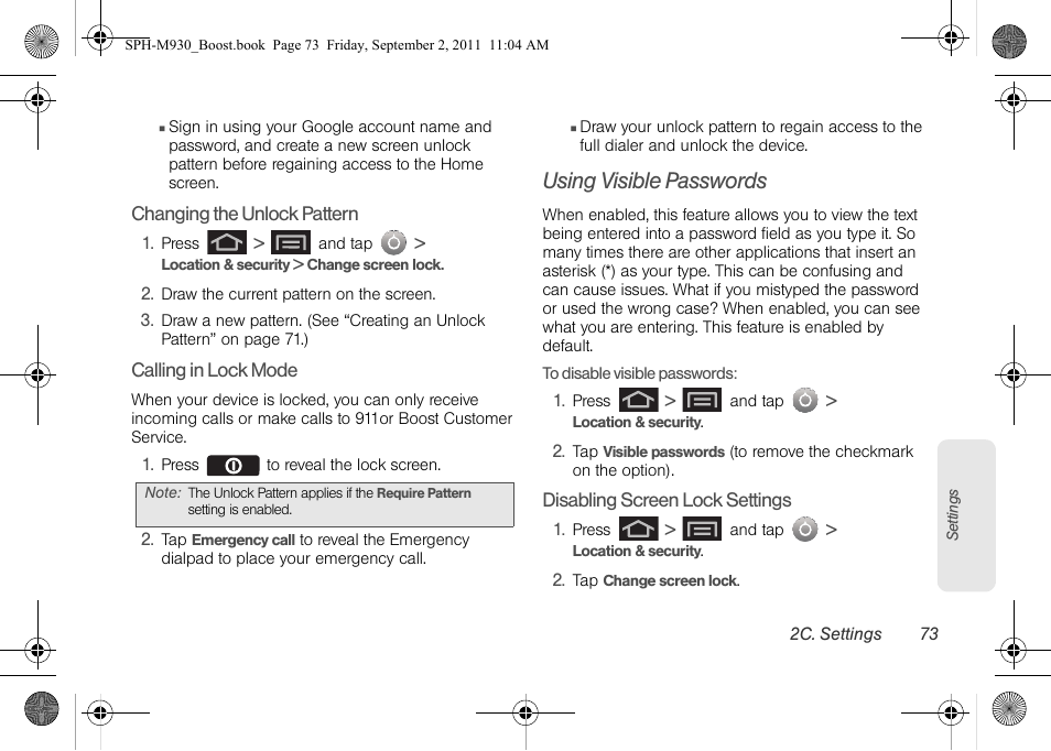 Using visible passwords | Samsung SPH-M930ZKABST User Manual | Page 87 / 227