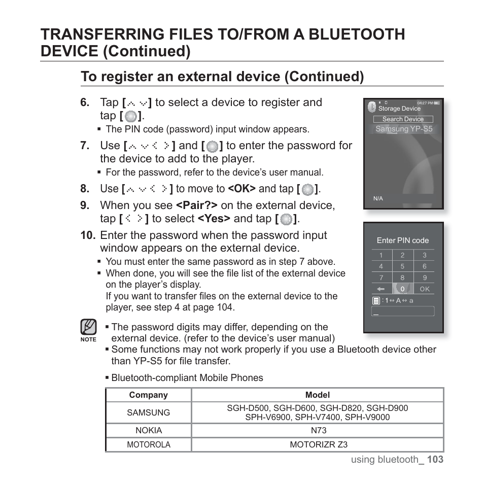 Samsung YP-S5JQB-XAA User Manual | Page 103 / 125