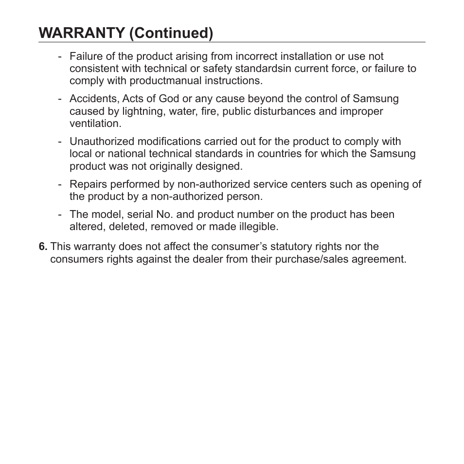 Warranty (continued) | Samsung YP-S5JQB-XAA User Manual | Page 122 / 125