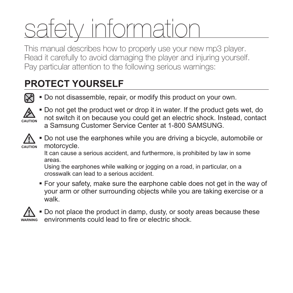 Safety information, Protect yourself | Samsung YP-S5JQB-XAA User Manual | Page 4 / 125