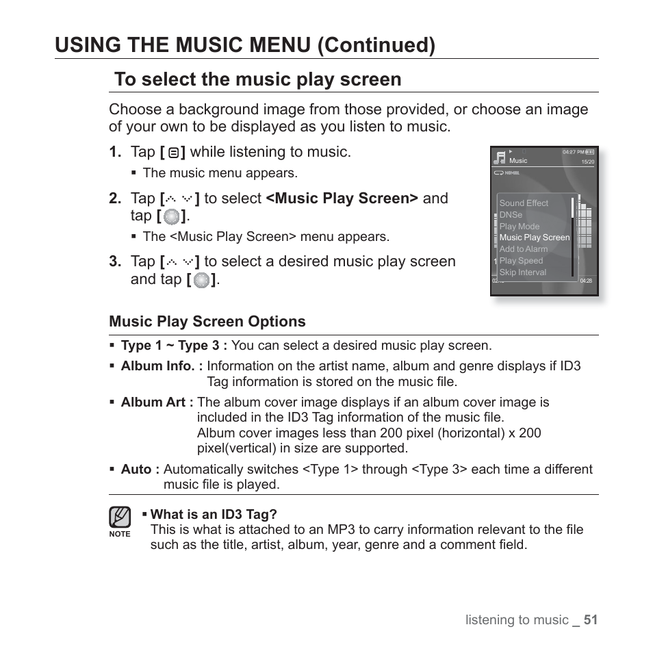 Using the music menu (continued) | Samsung YP-S5JQB-XAA User Manual | Page 51 / 125