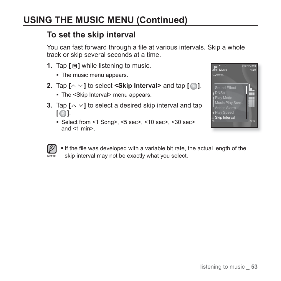 Using the music menu (continued) | Samsung YP-S5JQB-XAA User Manual | Page 53 / 125