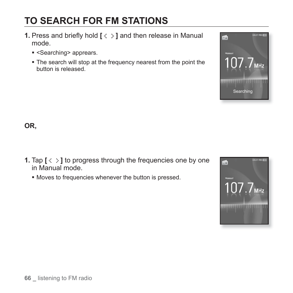 To search for fm stations | Samsung YP-S5JQB-XAA User Manual | Page 66 / 125