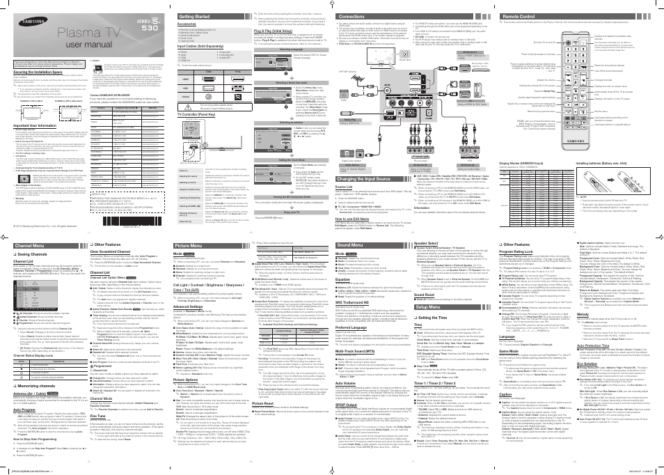 Samsung PL51E530A3FXZP User Manual | 2 pages