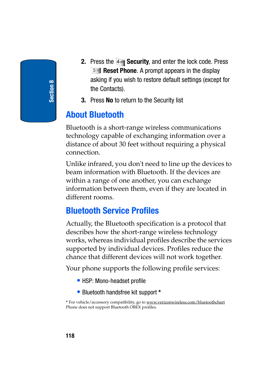 About bluetooth, Bluetooth service profiles, About bluetooth bluetooth service profiles | Samsung SCH-A970ZSVXAR User Manual | Page 118 / 198