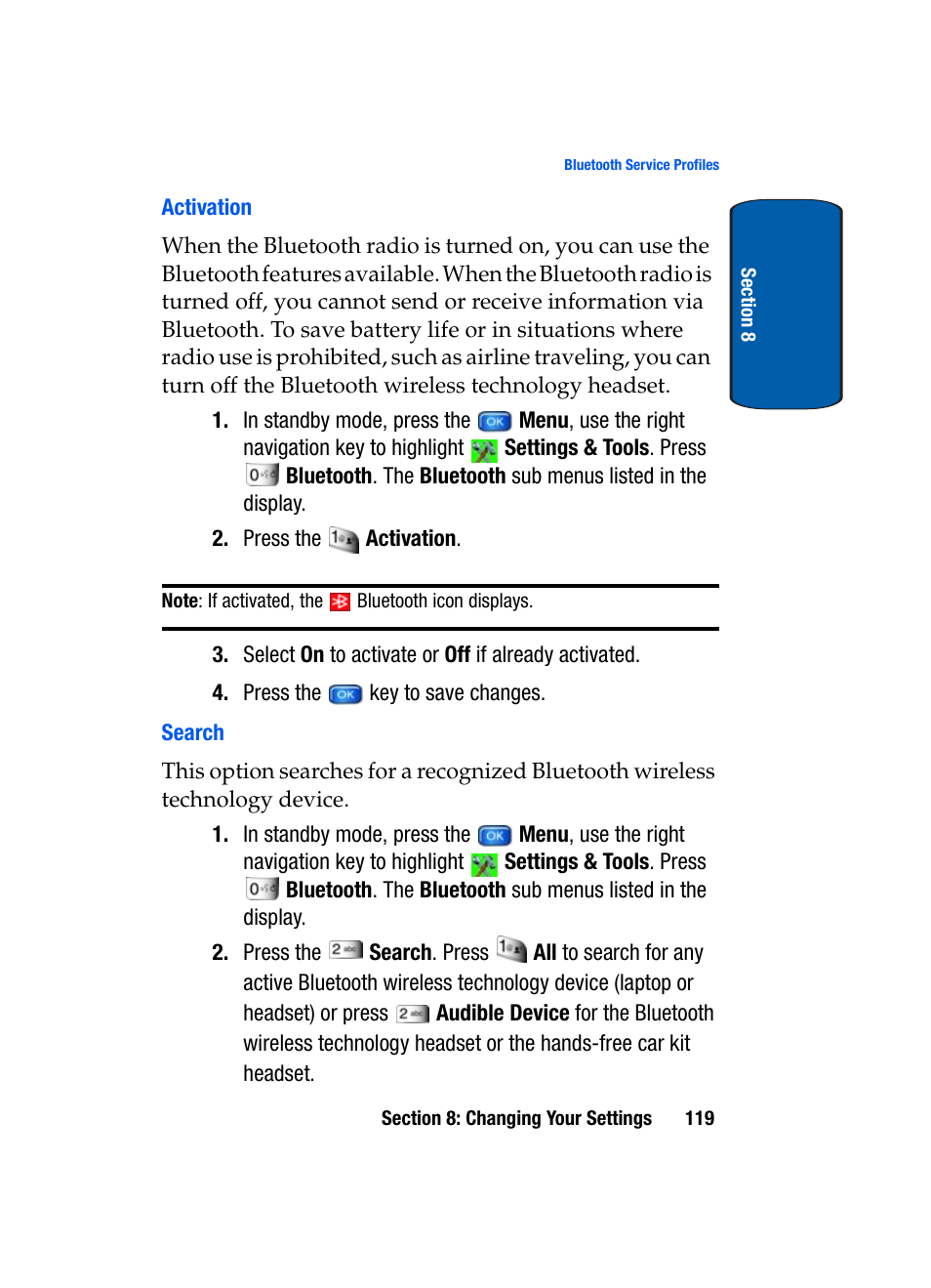 Activation, Search | Samsung SCH-A970ZSVXAR User Manual | Page 119 / 198
