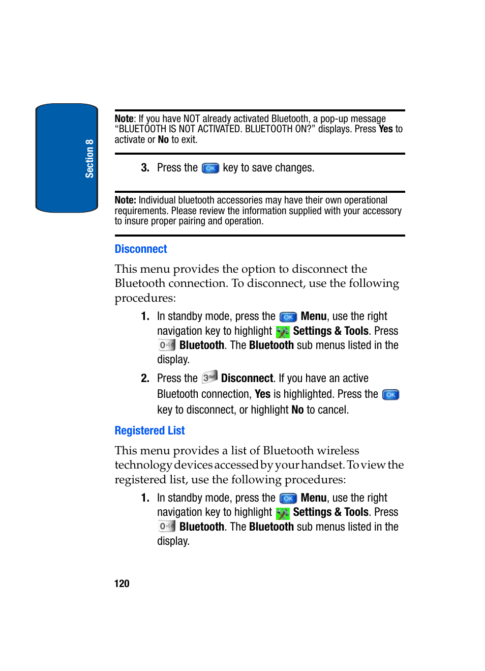 Disconnect, Registered list | Samsung SCH-A970ZSVXAR User Manual | Page 120 / 198