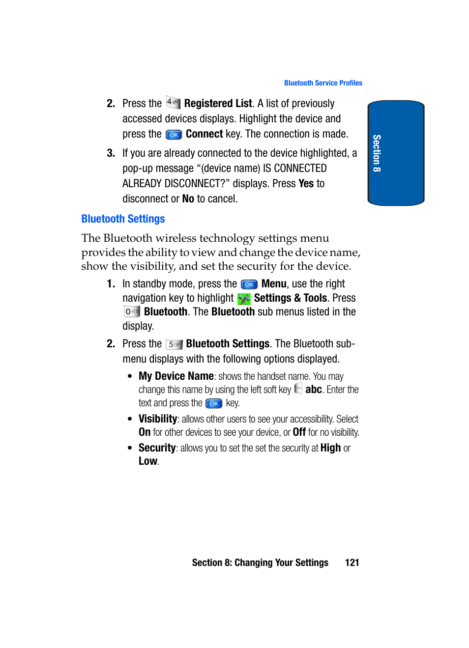 Bluetooth settings | Samsung SCH-A970ZSVXAR User Manual | Page 121 / 198