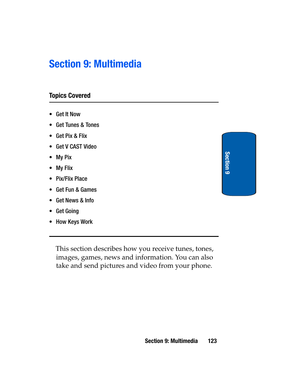 Section 9: multimedia | Samsung SCH-A970ZSVXAR User Manual | Page 123 / 198