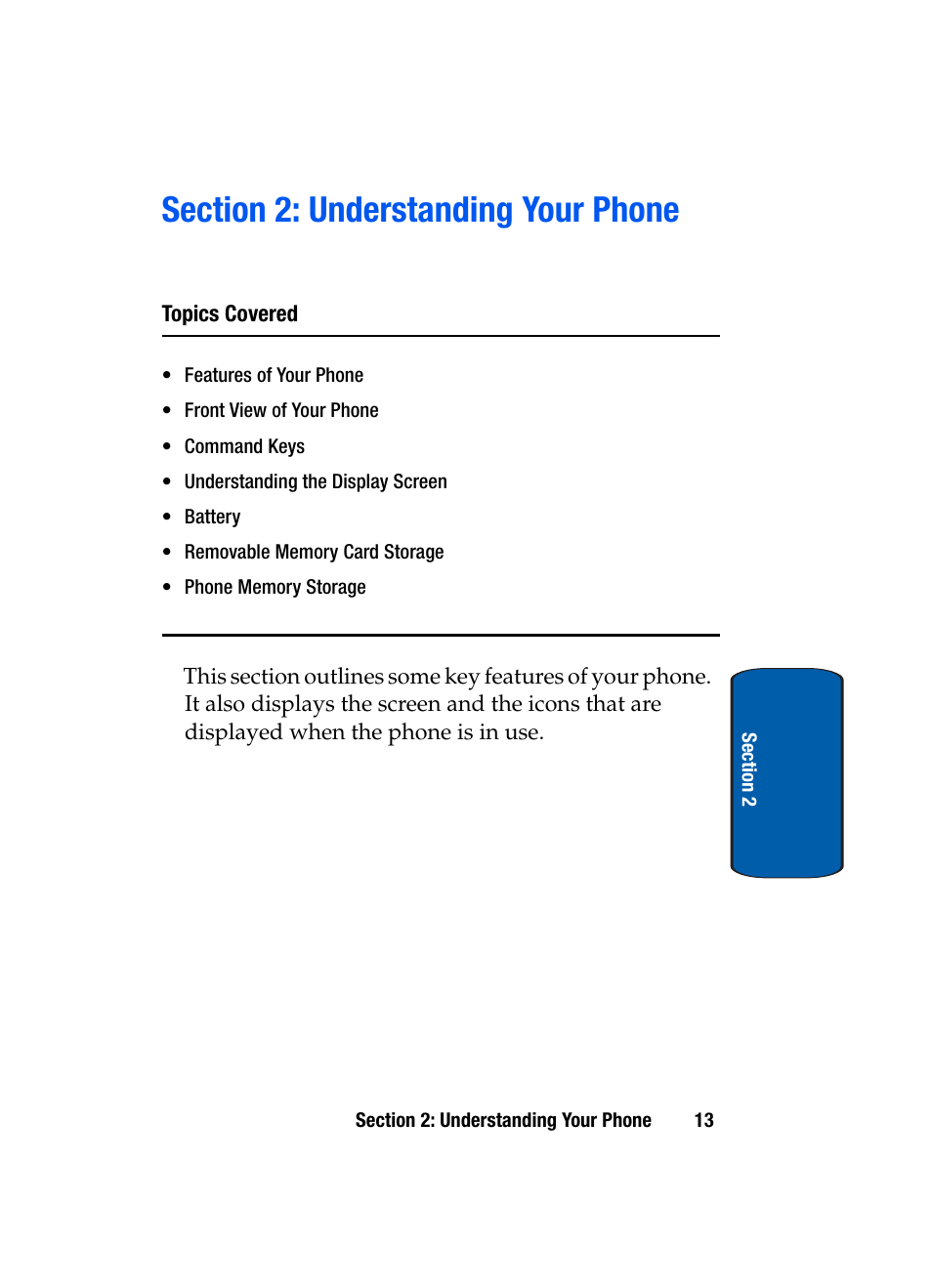 Section 2: understanding your phone | Samsung SCH-A970ZSVXAR User Manual | Page 13 / 198