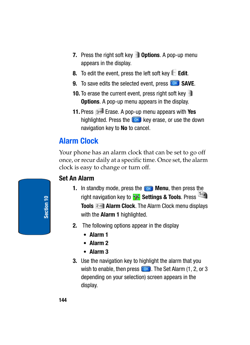 Alarm clock, Set an alarm | Samsung SCH-A970ZSVXAR User Manual | Page 144 / 198