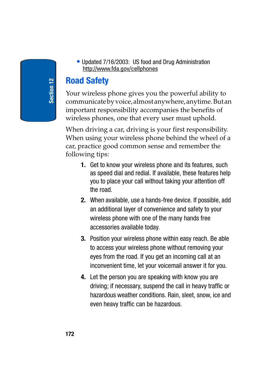 Road safety | Samsung SCH-A970ZSVXAR User Manual | Page 172 / 198