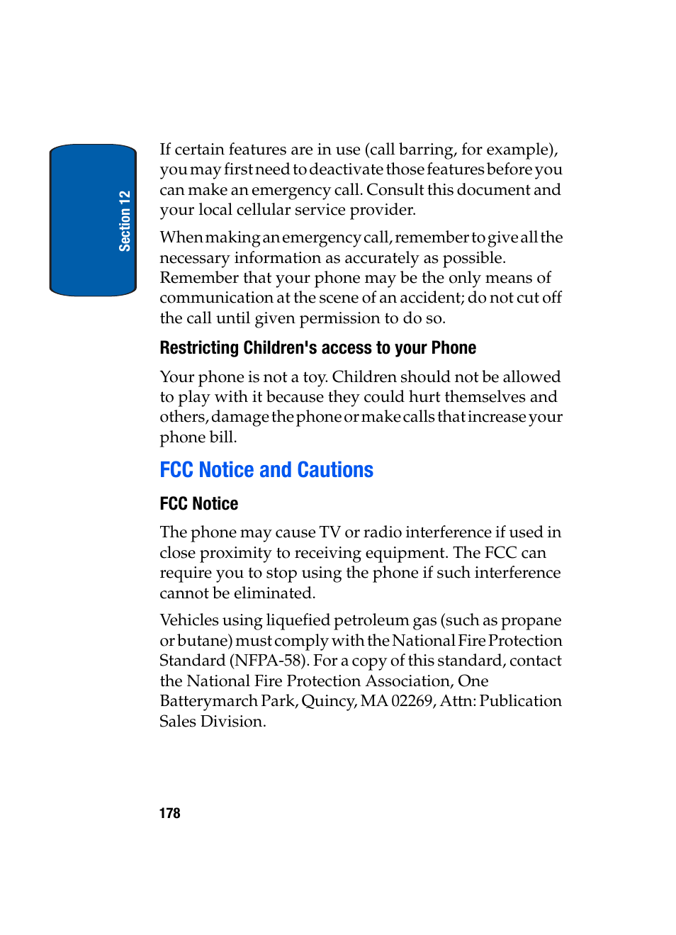 Restricting children's access to your phone, Fcc notice and cautions, Fcc notice | Samsung SCH-A970ZSVXAR User Manual | Page 178 / 198