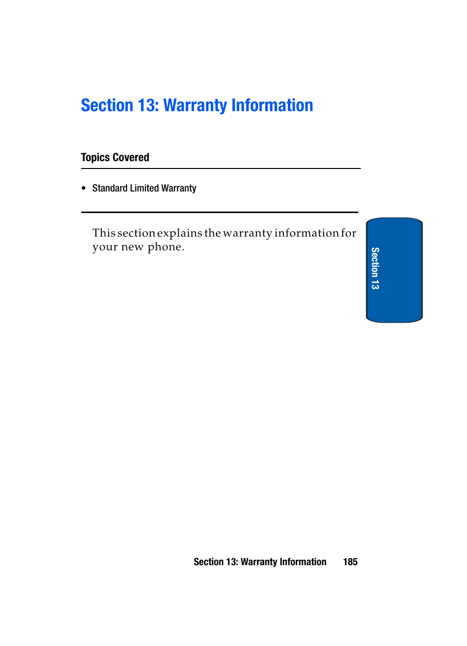 Section 13: warranty information | Samsung SCH-A970ZSVXAR User Manual | Page 185 / 198