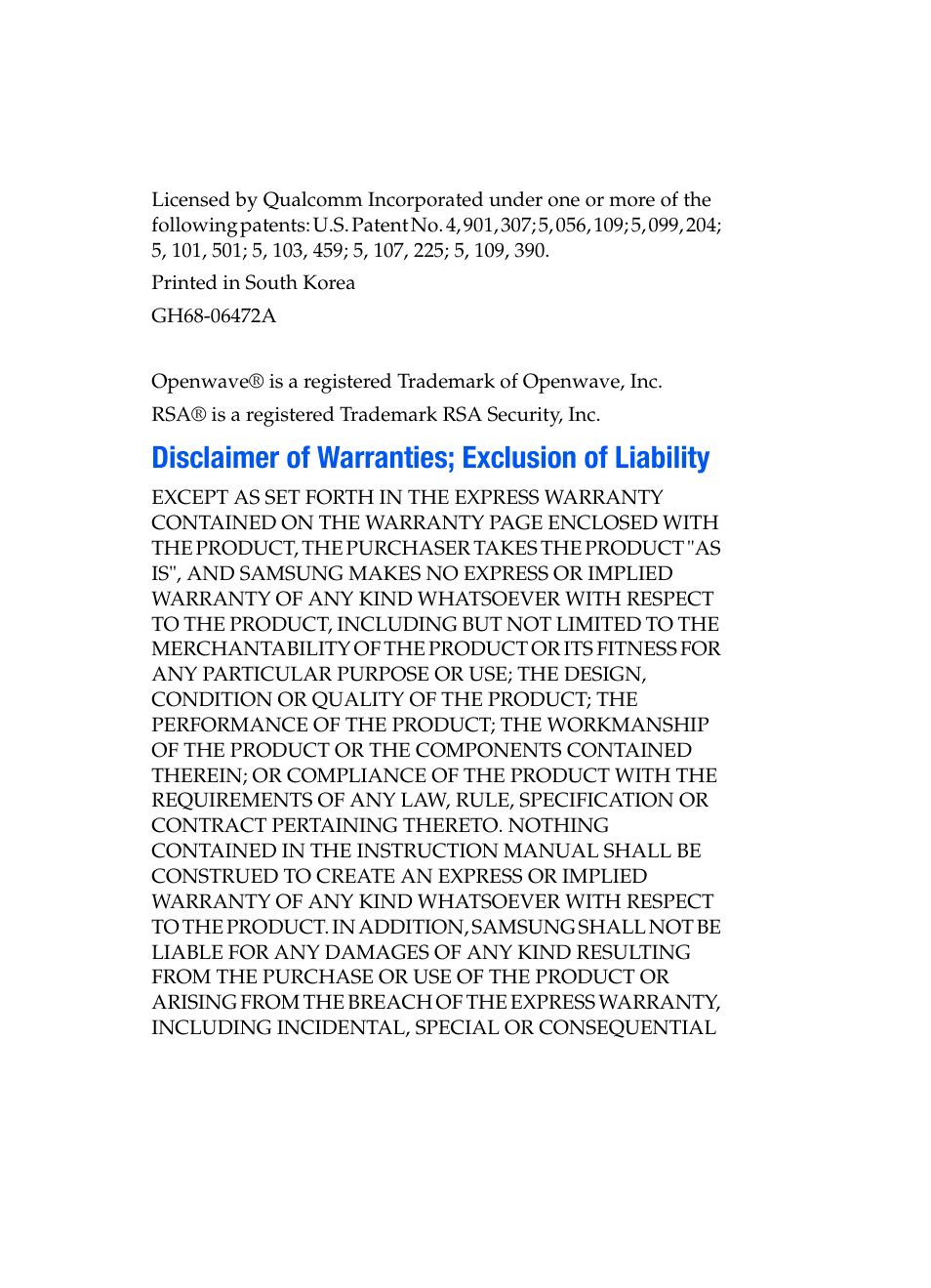 Disclaimer of warranties; exclusion of liability | Samsung SCH-A970ZSVXAR User Manual | Page 3 / 198