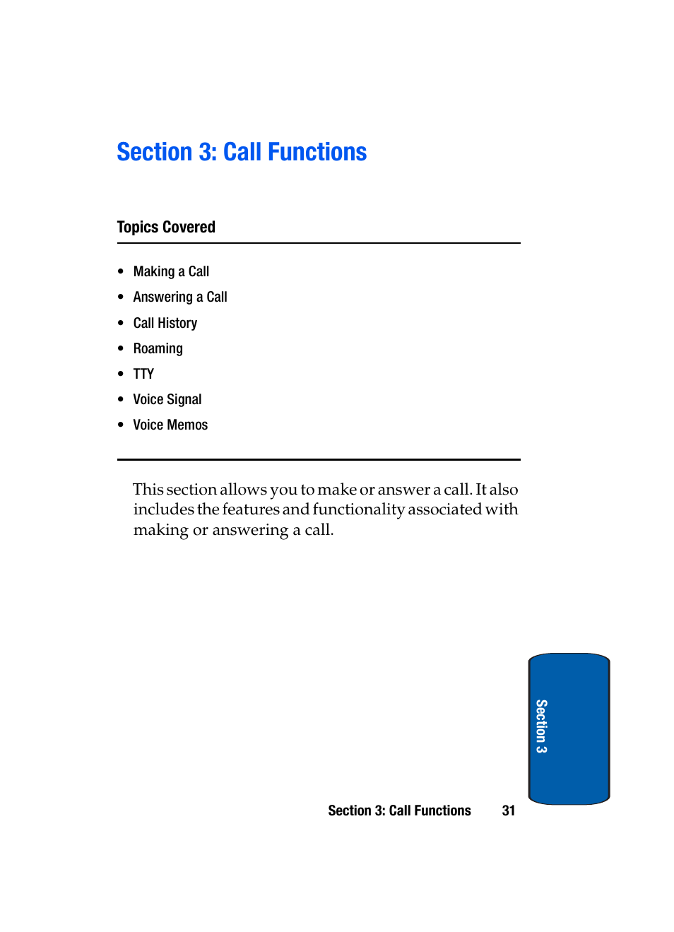 Section 3: call functions | Samsung SCH-A970ZSVXAR User Manual | Page 31 / 198