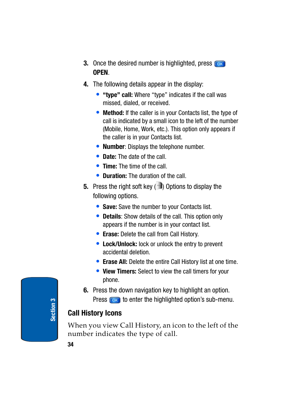 Call history icons | Samsung SCH-A970ZSVXAR User Manual | Page 34 / 198