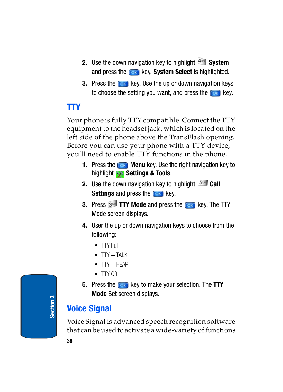 Voice signal, Tty voice signal | Samsung SCH-A970ZSVXAR User Manual | Page 38 / 198