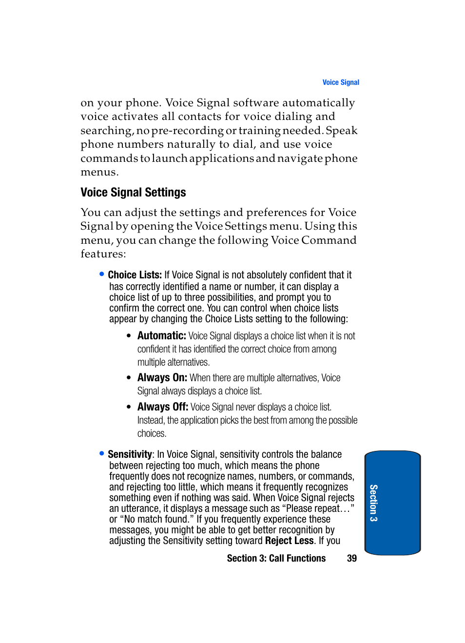 Voice signal settings | Samsung SCH-A970ZSVXAR User Manual | Page 39 / 198