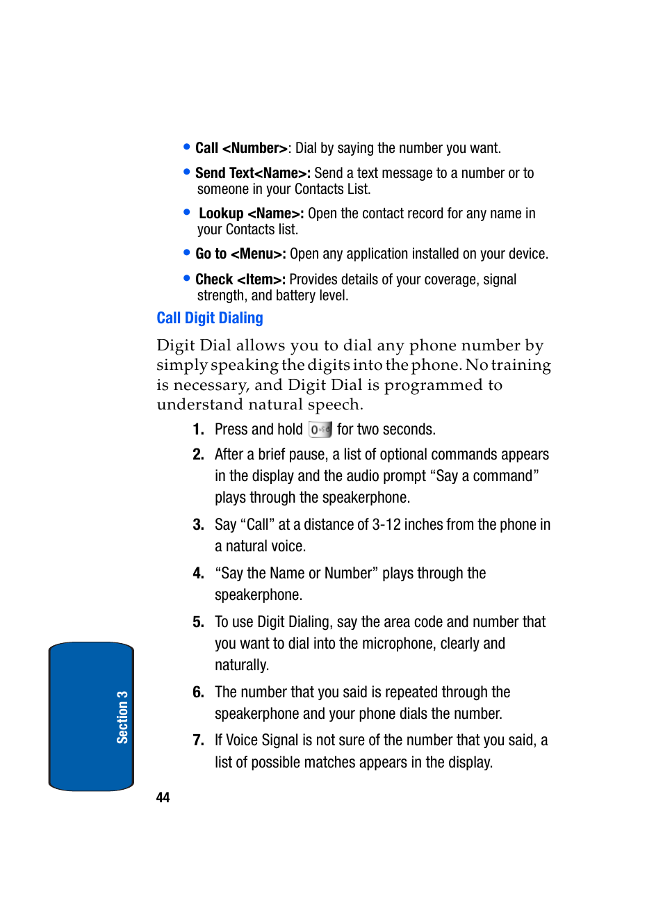 Call digit dialing | Samsung SCH-A970ZSVXAR User Manual | Page 44 / 198