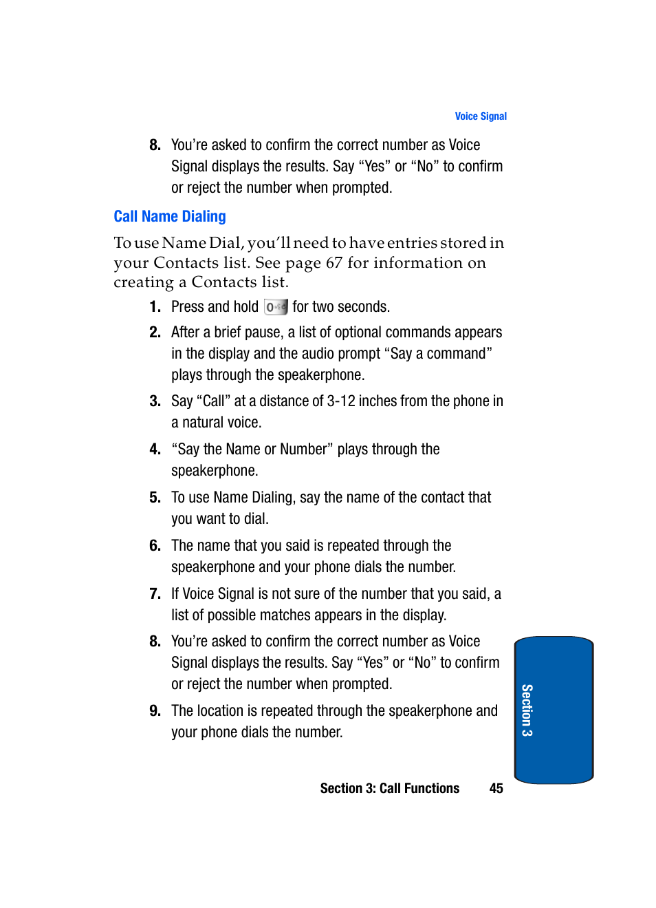 Call name dialing | Samsung SCH-A970ZSVXAR User Manual | Page 45 / 198