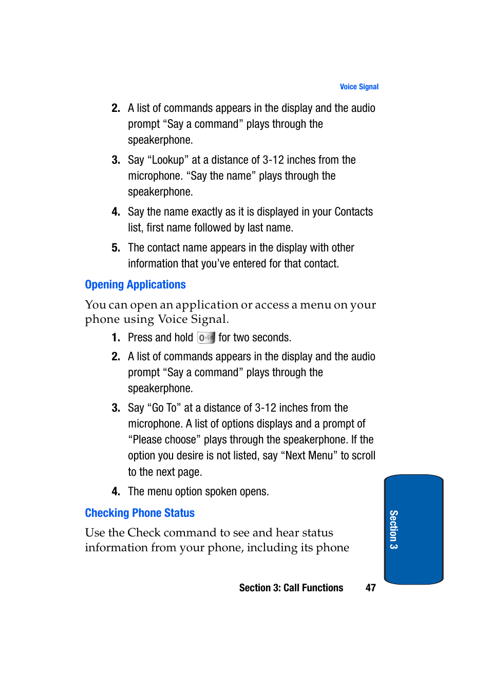 Opening applications, Checking phone status | Samsung SCH-A970ZSVXAR User Manual | Page 47 / 198