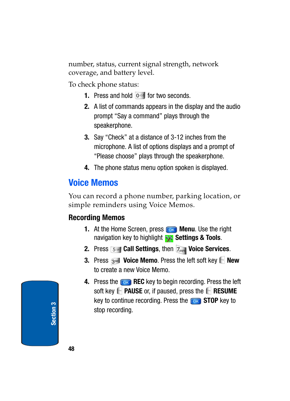 Voice memos, Recording memos | Samsung SCH-A970ZSVXAR User Manual | Page 48 / 198