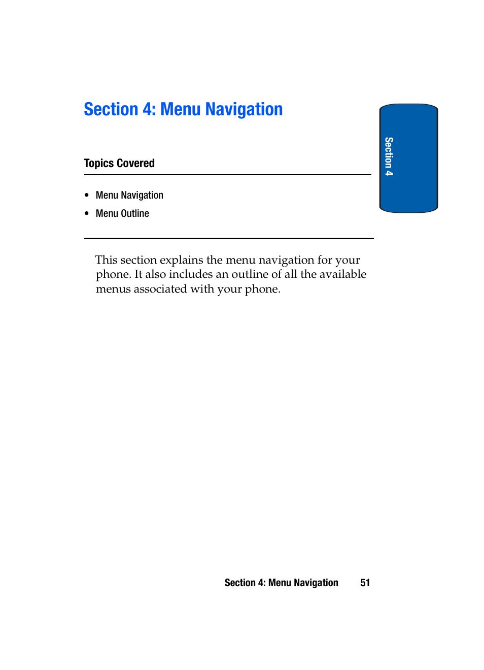 Section 4: menu navigation | Samsung SCH-A970ZSVXAR User Manual | Page 51 / 198