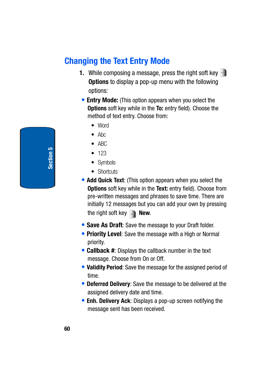 Changing the text entry mode | Samsung SCH-A970ZSVXAR User Manual | Page 60 / 198