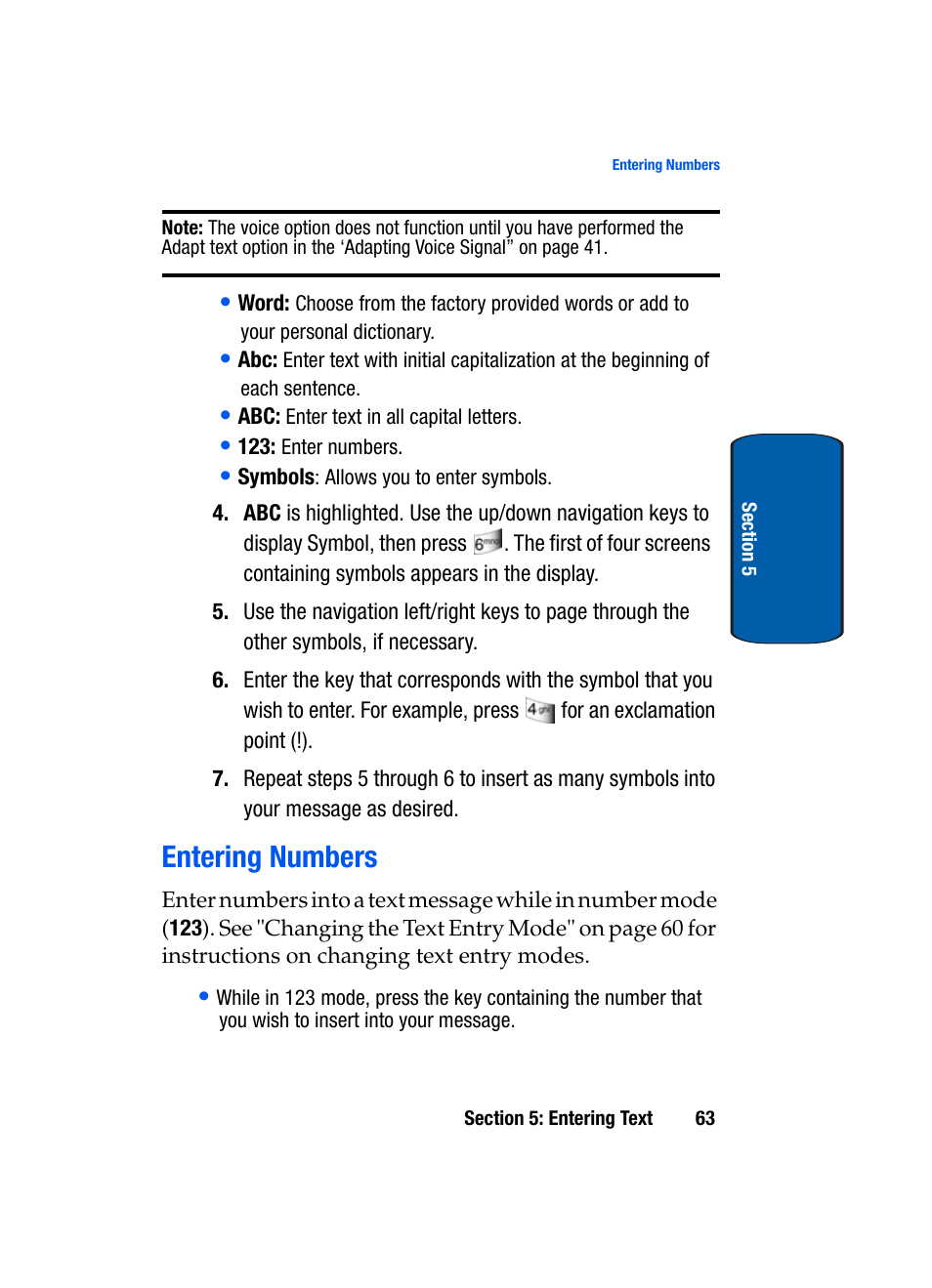 Entering numbers | Samsung SCH-A970ZSVXAR User Manual | Page 63 / 198