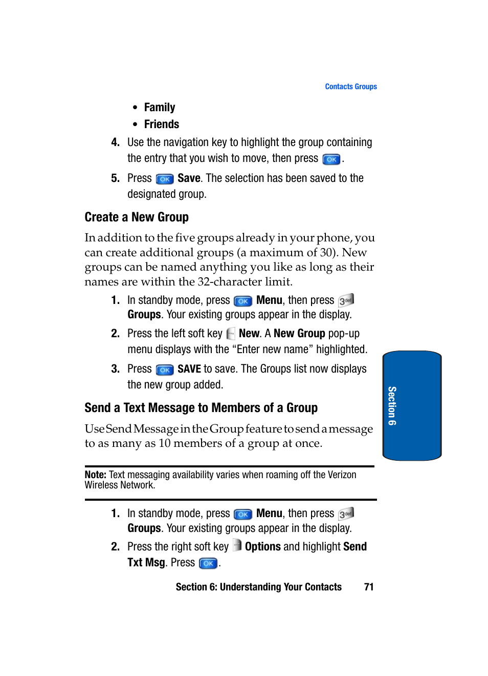 Create a new group, Send a text message to members of a group | Samsung SCH-A970ZSVXAR User Manual | Page 71 / 198