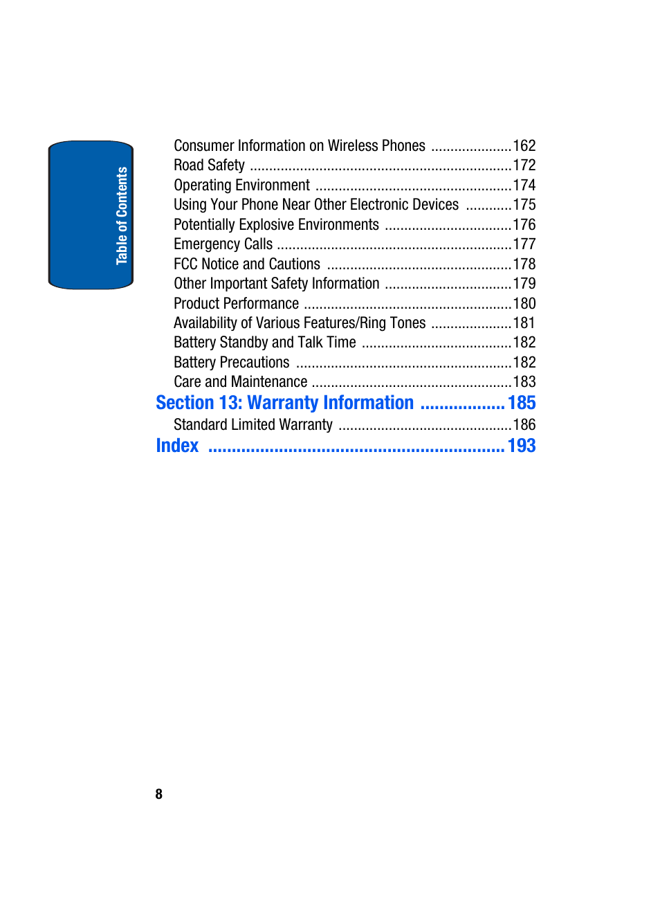 Index | Samsung SCH-A970ZSVXAR User Manual | Page 8 / 198