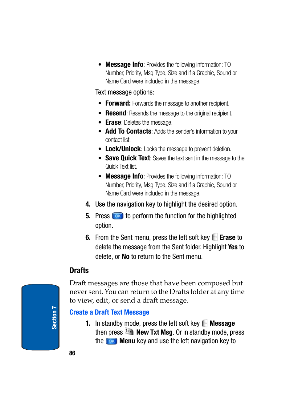 Drafts, Create a draft text message | Samsung SCH-A970ZSVXAR User Manual | Page 86 / 198