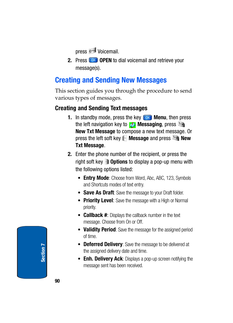 Creating and sending new messages, Creating and sending text messages | Samsung SCH-A970ZSVXAR User Manual | Page 90 / 198