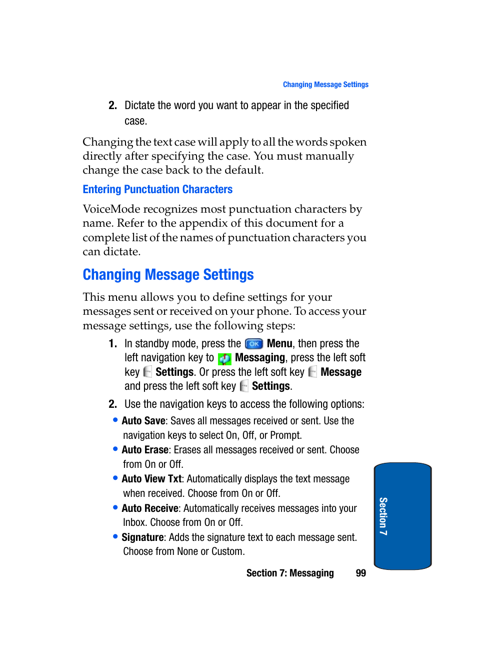Entering punctuation characters, Changing message settings | Samsung SCH-A970ZSVXAR User Manual | Page 99 / 198