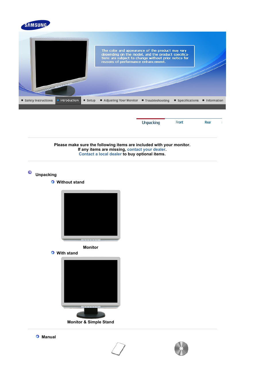 Introduction, Unpacking | Samsung LS19WJBKBM-XAA User Manual | Page 12 / 48