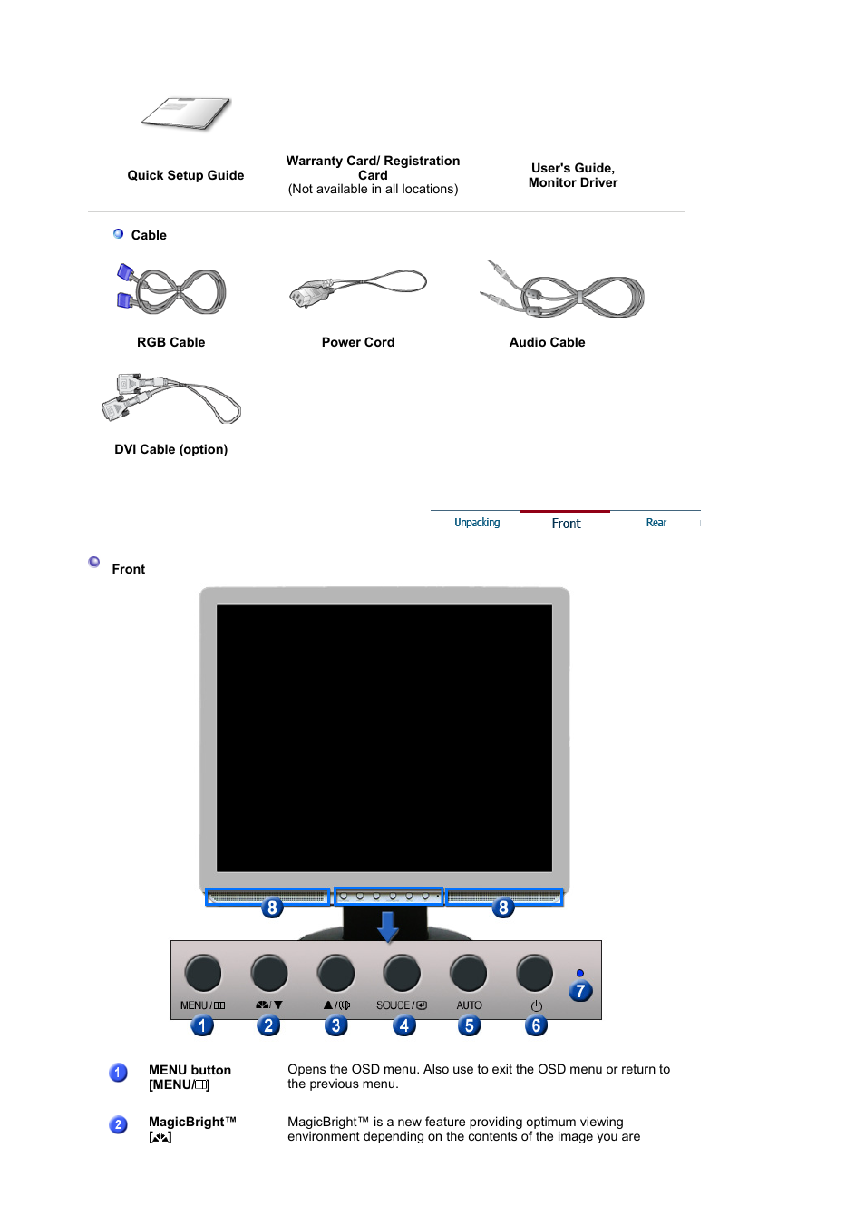 Front | Samsung LS19WJBKBM-XAA User Manual | Page 13 / 48